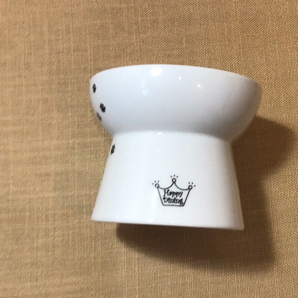 White Cat Bowl with Black Paw Prints Neco ichi